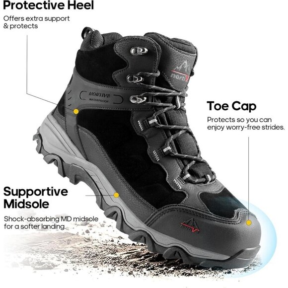NORTIV 8 Men\'s Waterproof Hiking Boots Mid Trekking Mountaineering Shoes Black